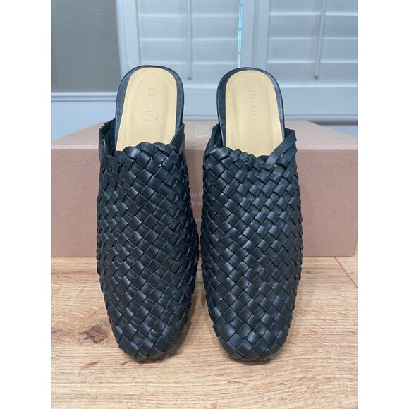 Nisolo Women's Go To Woven Heeled Slip-On Black Leather Size 6 NIB Comfy Mules - Picture 5 of 14